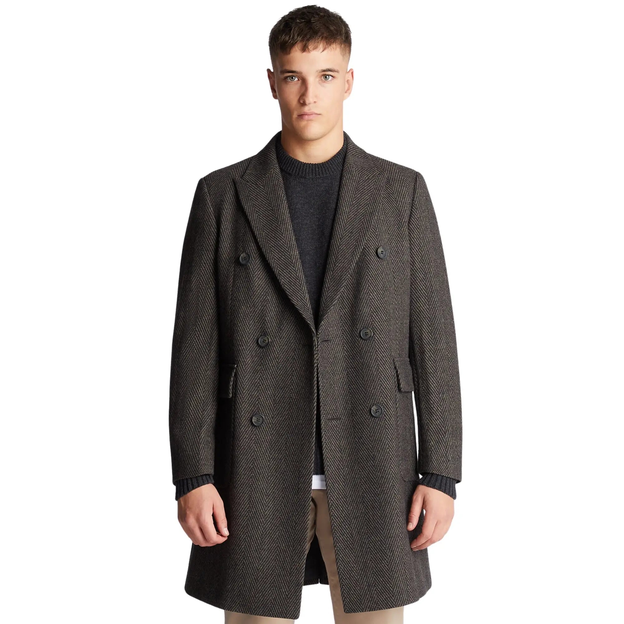 Remus Uomo Brady Double Breasted Overcoat - Brown