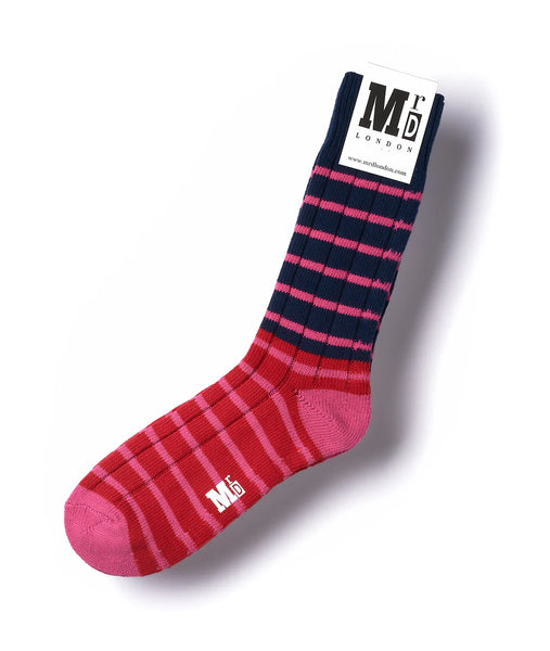 Mr D Breton Stripe Ribbed London Socks - Navy/pink