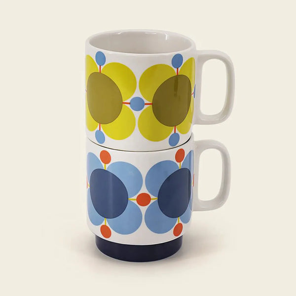 Orla Kiely Atomic Flower Stackable Mugs Set Of 2 - Sky & Sunflower