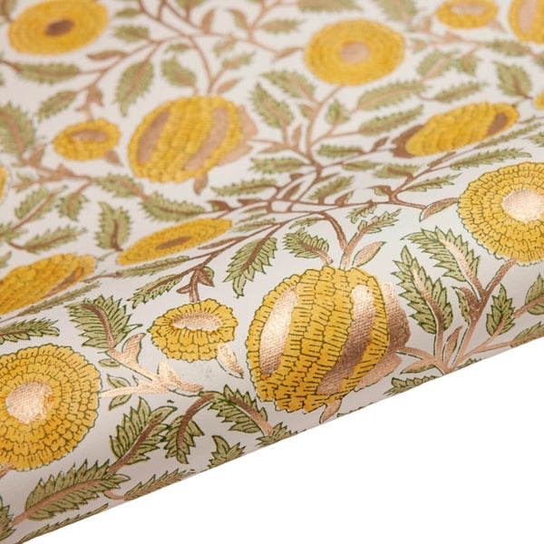 Paper Mirchi Wrapping Paper Sheet Hand Block Printed Marigold Glitz Sunshine