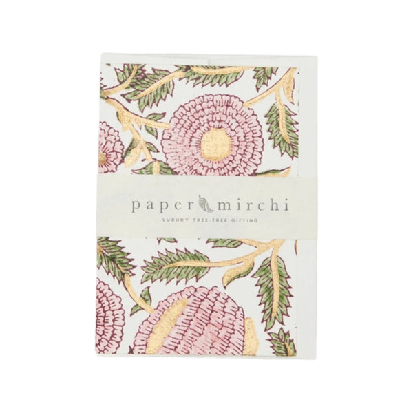 Paper Mirchi Card Hand Block Printed Marigold Glitz Blush
