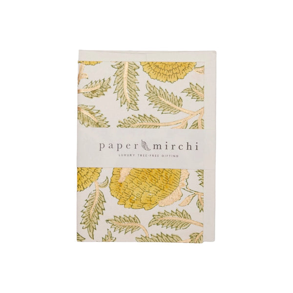 Paper Mirchi Card Hand Block Printed Marigold Glitz Sunshine