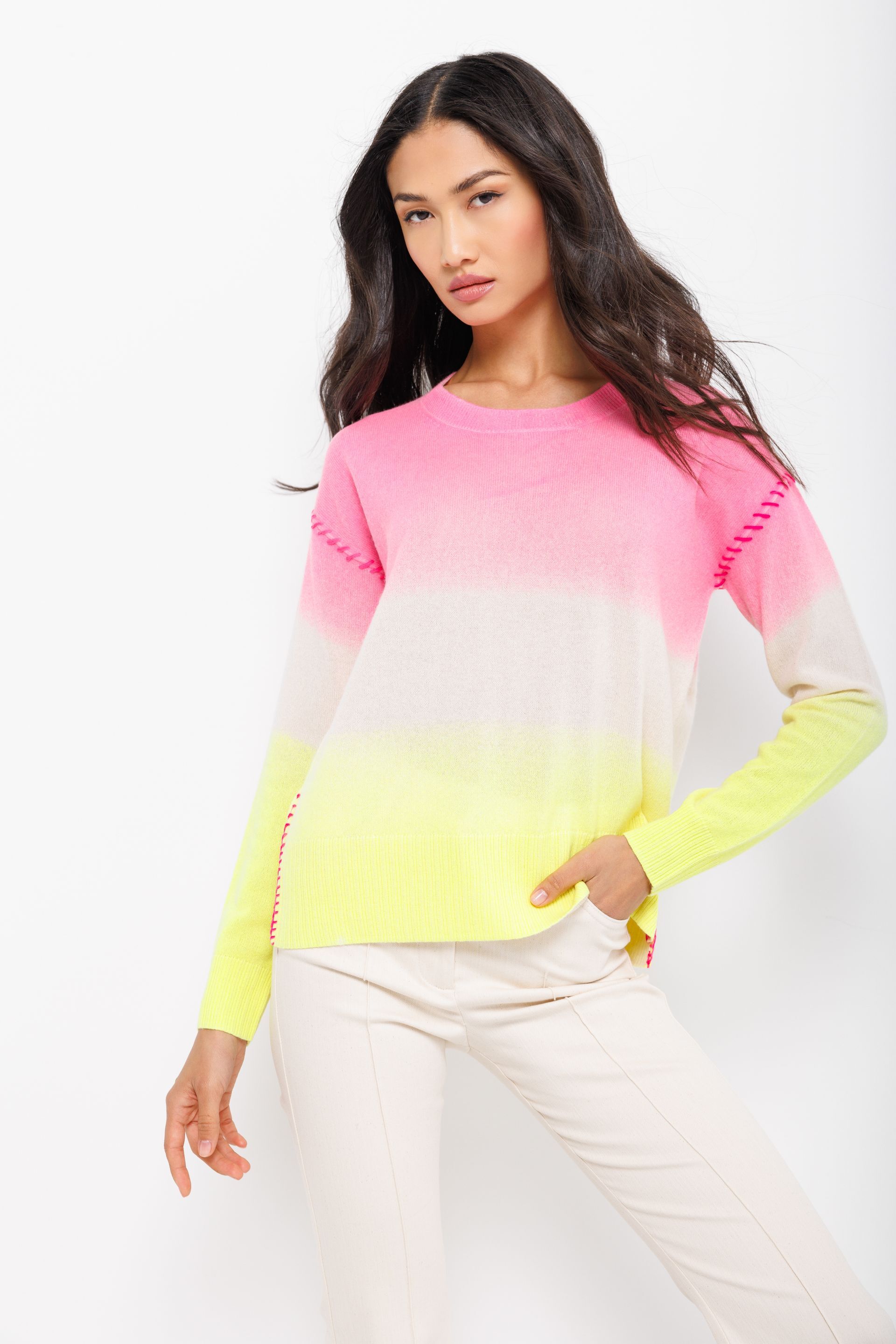 Lisa Todd Pink and Yellow Colour Me Happy Cashmere Sweater