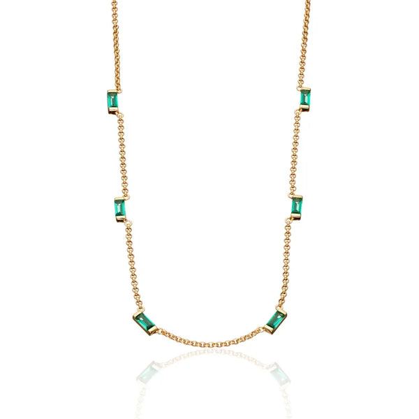 Scream Pretty  Cleopatra Green Baguette Chain Necklace- Gold Plated Spg-85