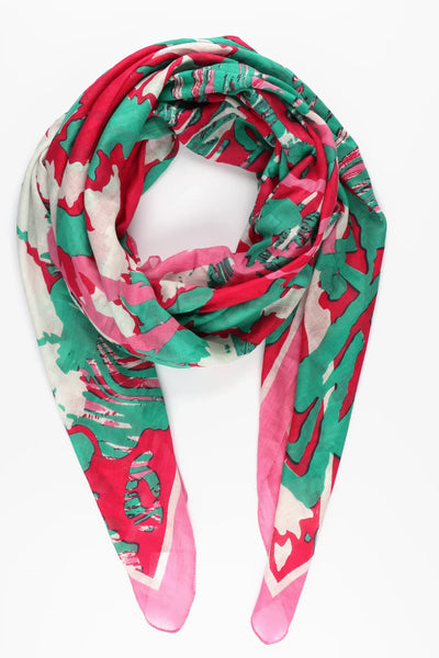 Miss Shorthair Ltd Miss Shorthair 3145hpgr Abstract Leaf Animal Print Cotton Scarf In Hot Pink