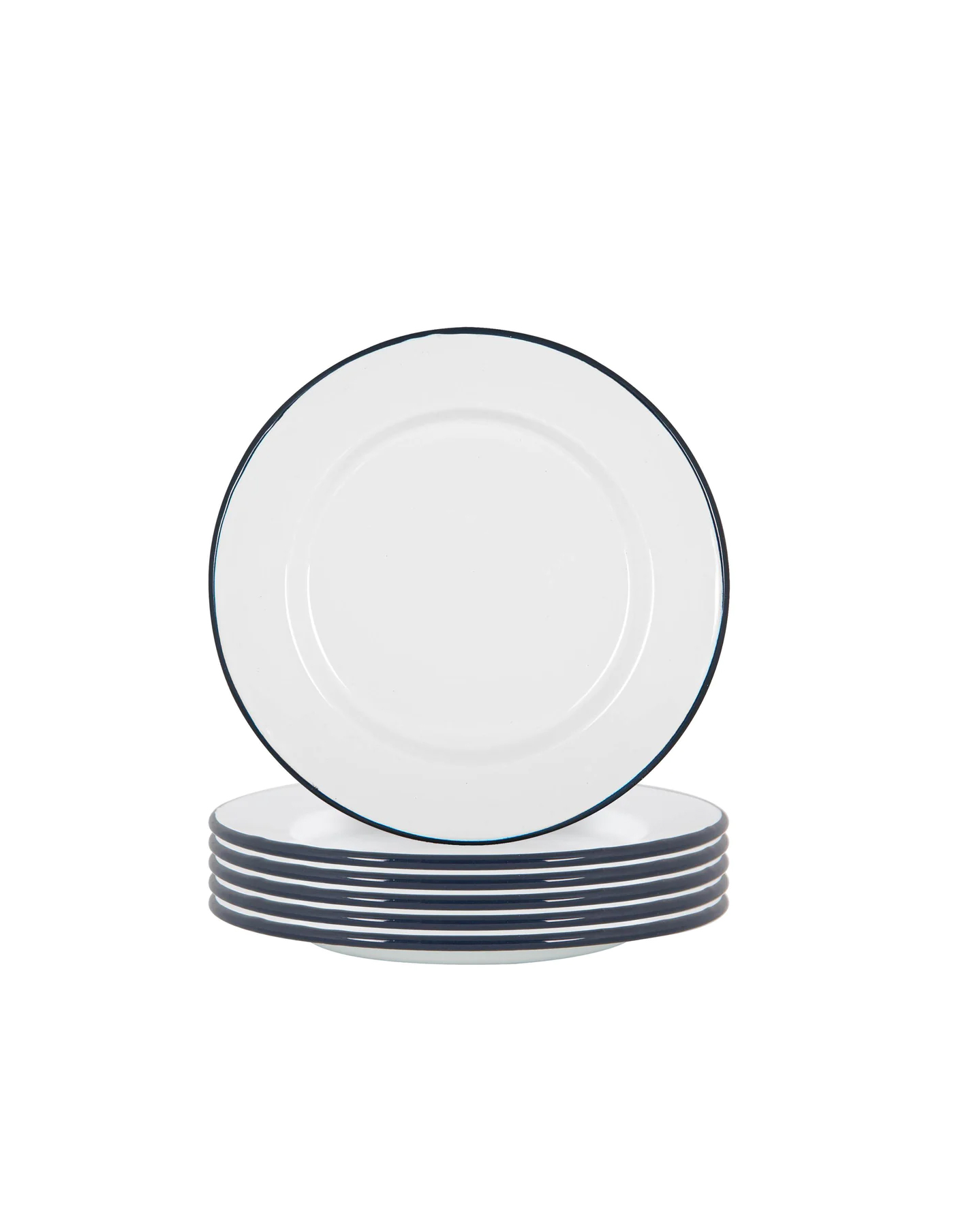 Set of 6 Navy Rimmed Enamel Dinner Plates, 25cm