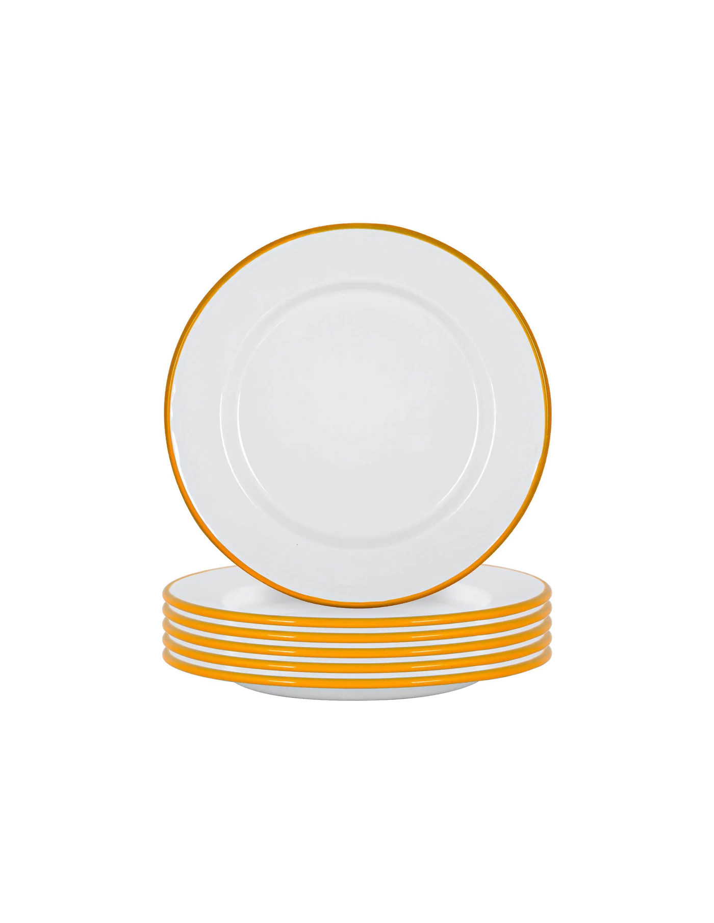 Set of 6 Mustard Rimmed Enamel Dinner Plates, 25cm