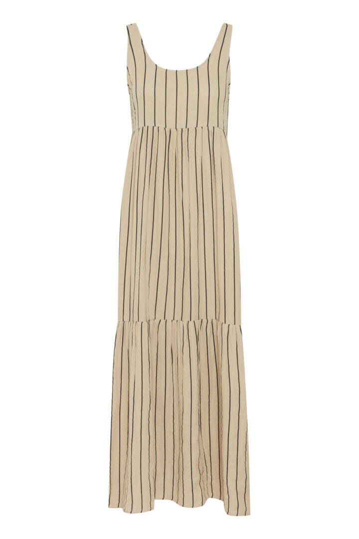 ICHI Foxa Striped Maxi Dress-doeskin/black Stripes-20120962