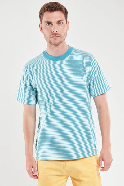 Armor Lux 59643 Heritage Striped T Shirt In Pagoda Blue/milk