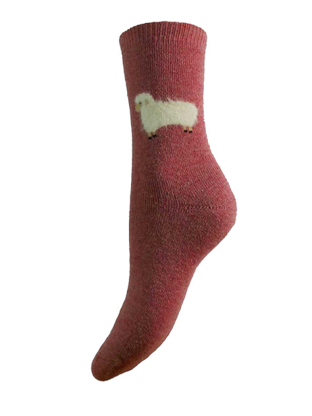 Joya Light Pink Wool Blend Socks With Fluffy Sheep