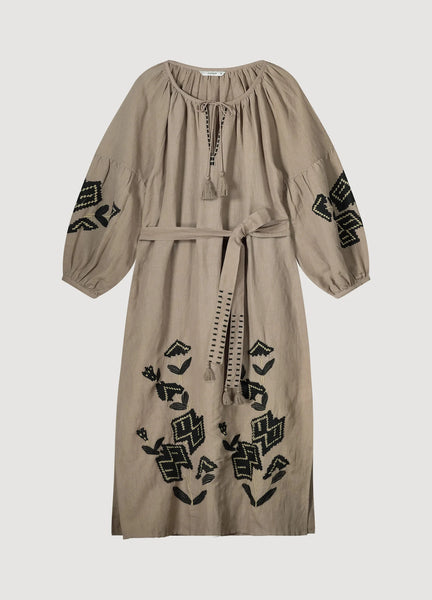 SUMMUM WOMAN Long Cotton / Linen Dress With Embroidery