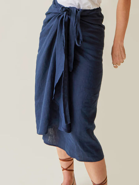 Chalk Sadie Skirt Navy Linen