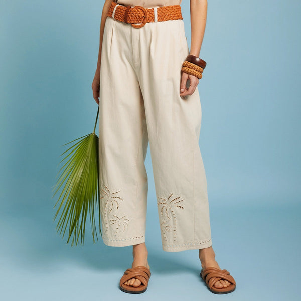 MEISIE Palm Tree Embroidery Trousers