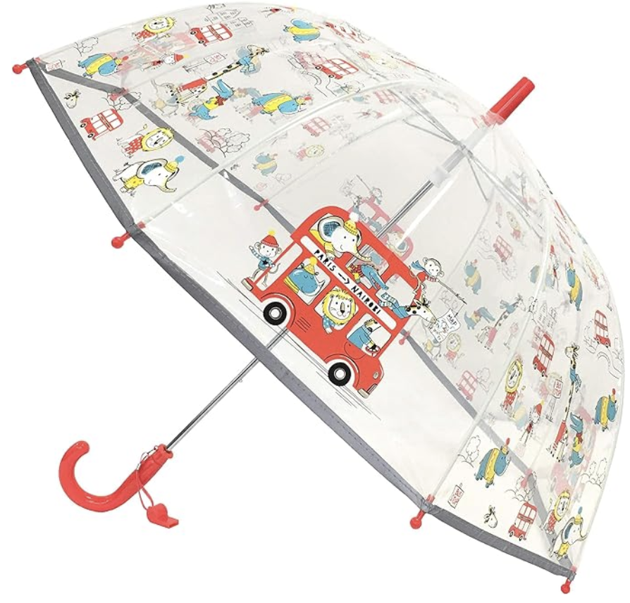 Smati Kids Red Bus Transparent Umbrella With Reflective Border
