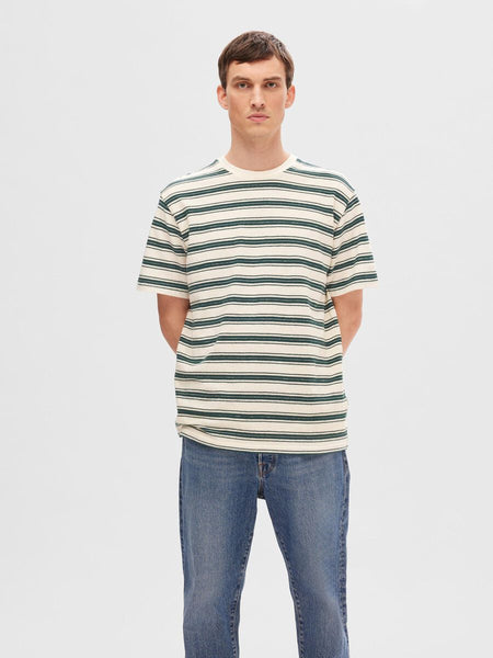 Selected Homme Relax Solo Stripe Tee Green Gables/egret