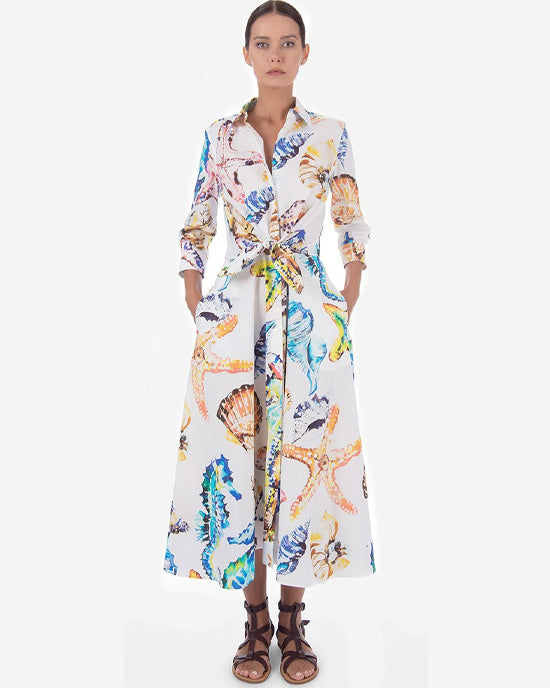 Sara Roka Dralla Multi Sea Printed Midi Dress