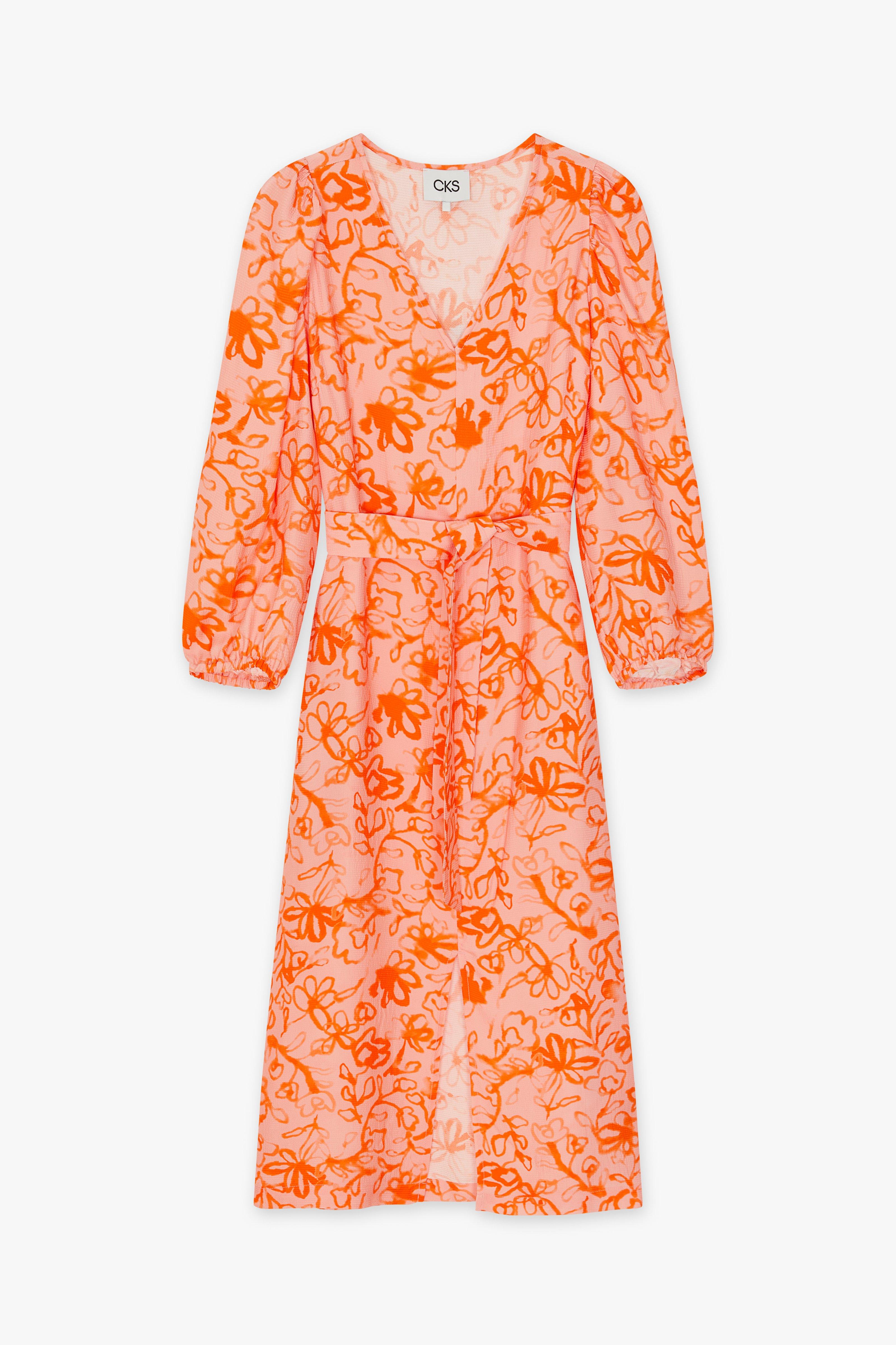 Cks fashion Bright Orange and Pink Print Dorisa Midi Dress