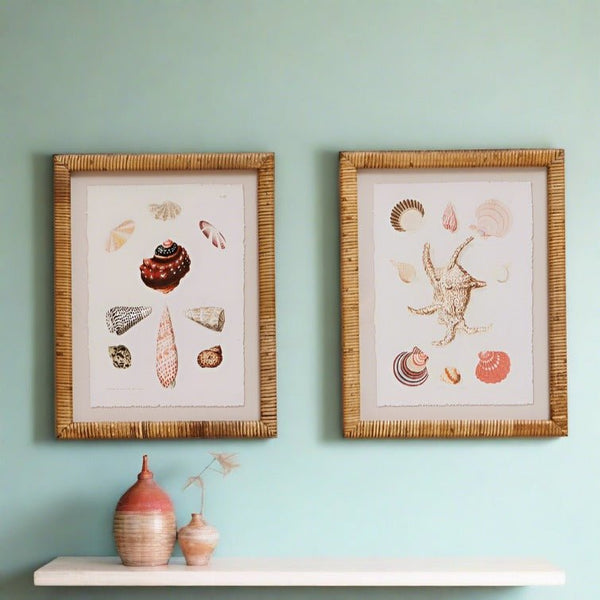 Distinctly Living A Pair Of Rattan Framed Shell Pictures