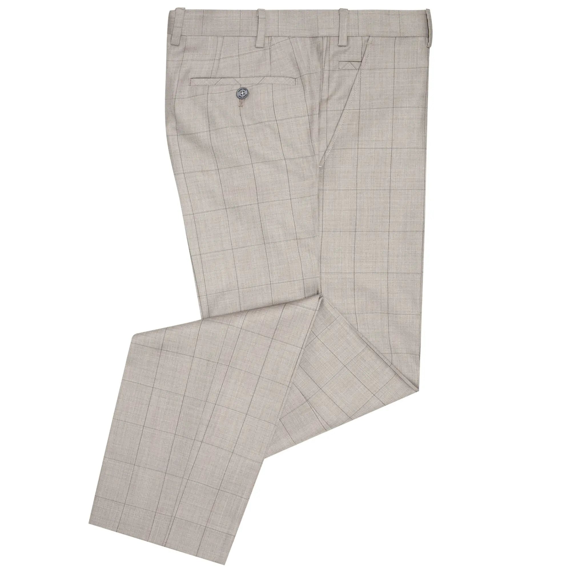 Remus Uomo Lucian Windowpane Check Suit Trouser - Beige