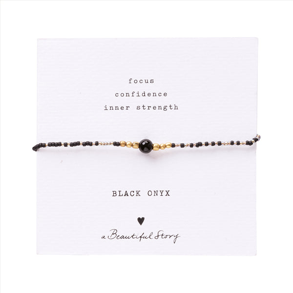 Beautiful Story Iris Card Black Onyx Gold Bracelet