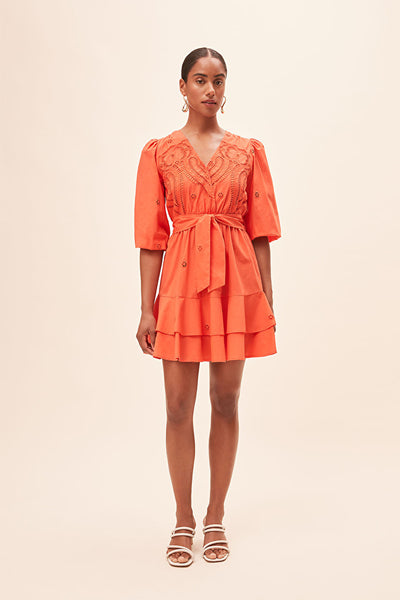 SUNCOO Cliff Embroidered Wrap Dress - Orange