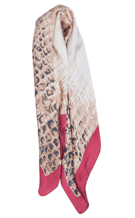 MSH Msh Red Scale Print Faux Silk Scarf With Colour Block Border