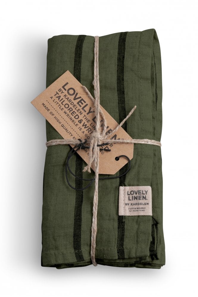 Lovely Linen Linen Napkins In Stripe Forest Set of 4