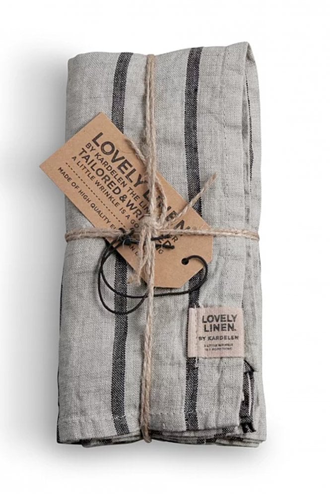 Lovely Linen Linen Napkins In Stripe Black Set of 4