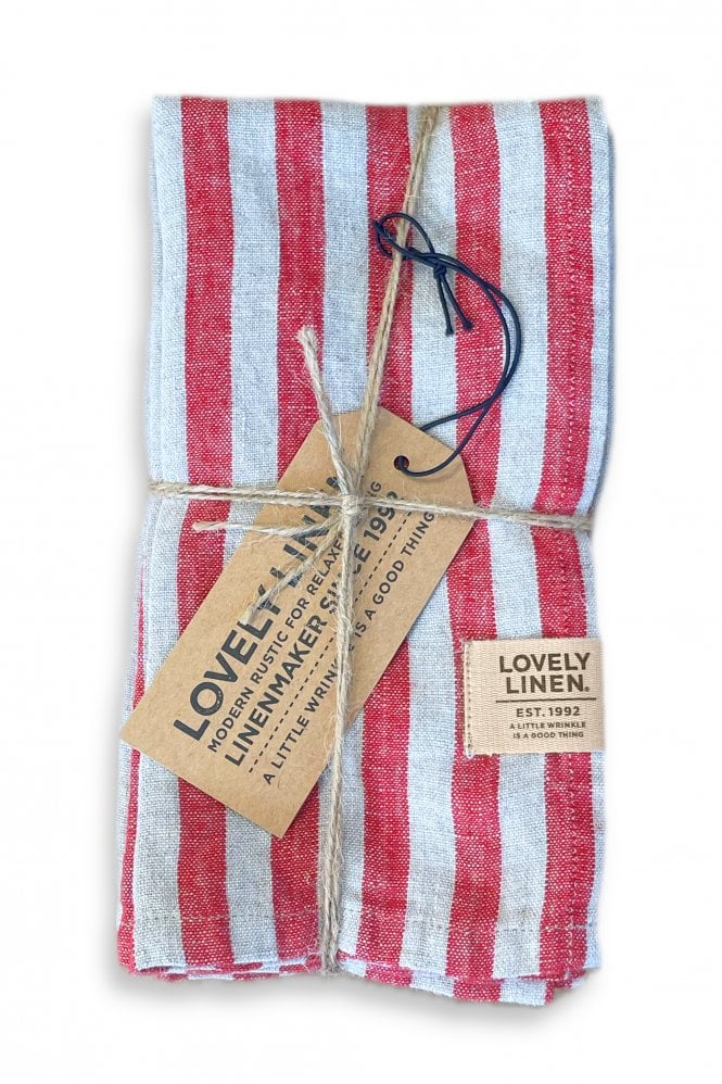 Lovely Linen Linen Napkins In Real Red Stripe Set of 4