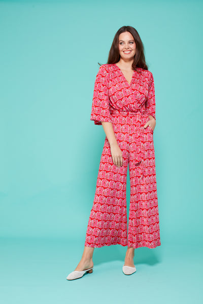 Onjenu Laurie Jumpsuit In Tintos Pink Red