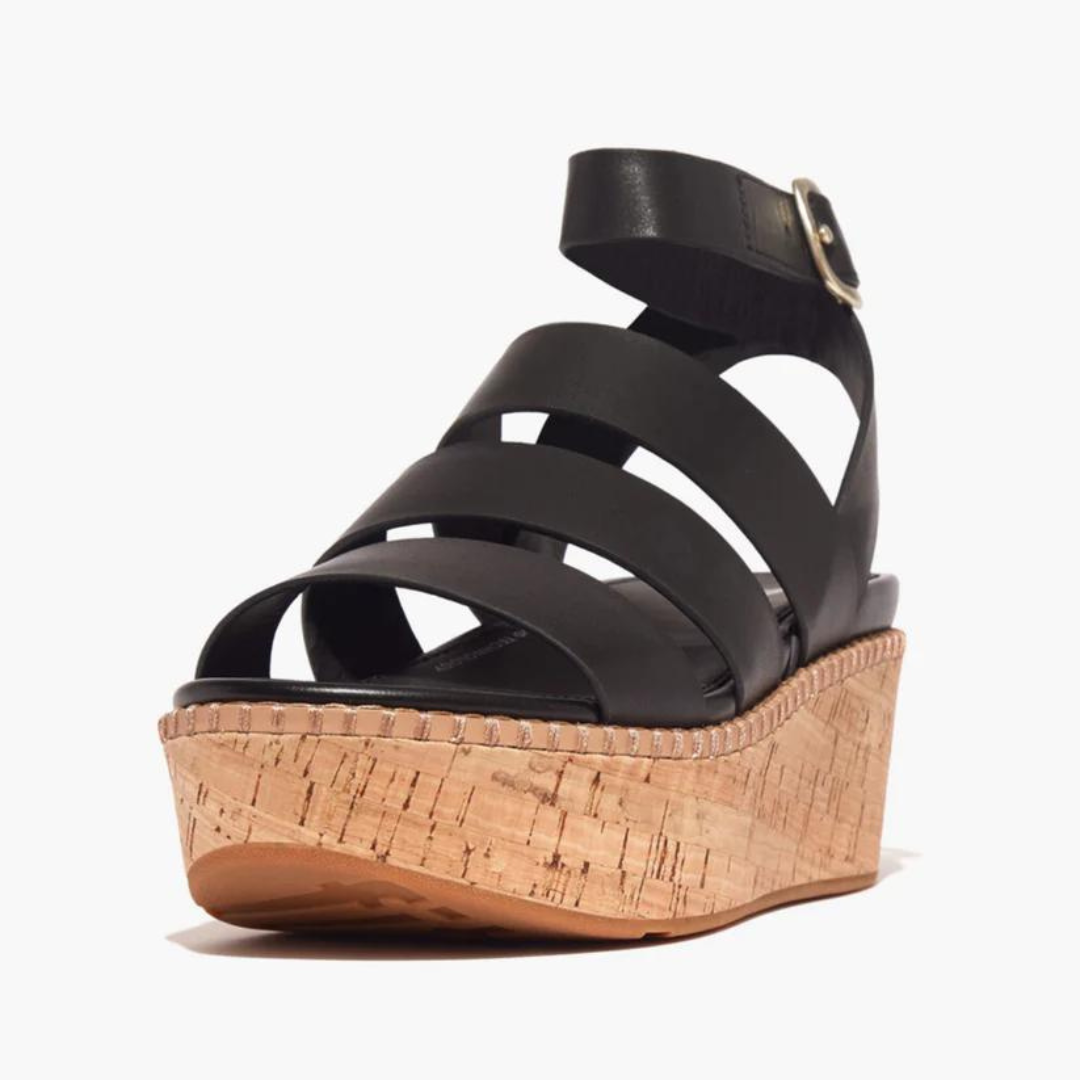 FitFlop Fitflop Eloise Leather/cork Strappy Wedge Sandal Black