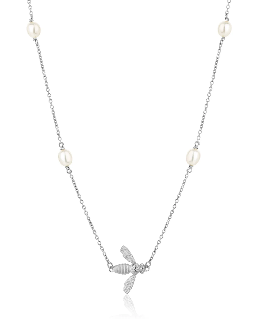 Claudia Bradby Silver Pearl Flying Bee Choker Necklace