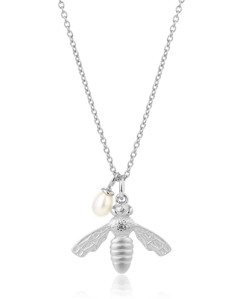 Claudia Bradby Silver Pearl Flying Bee Pendant Necklace