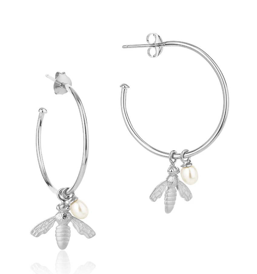 Claudia Bradby Silver Flying Bee Hoop Earrings