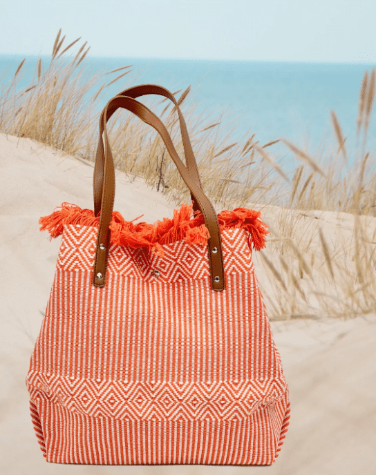 ENVY JEWELLERY Orange Woven Beach Bag
