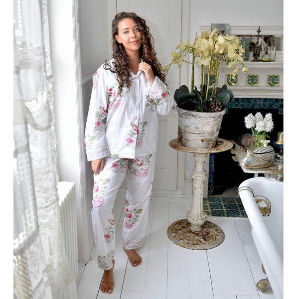 Powell Craft Pink And Mink Green Floral Print Ladies Pyjamas