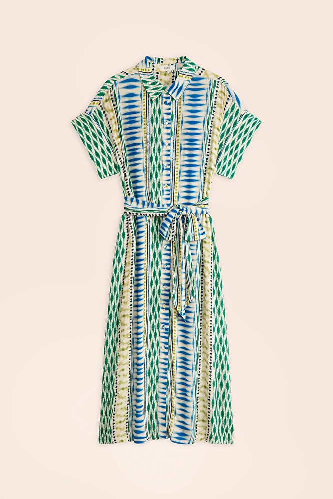 SUNCOO Green Geo Ethnic Print Cara Shirt Dress