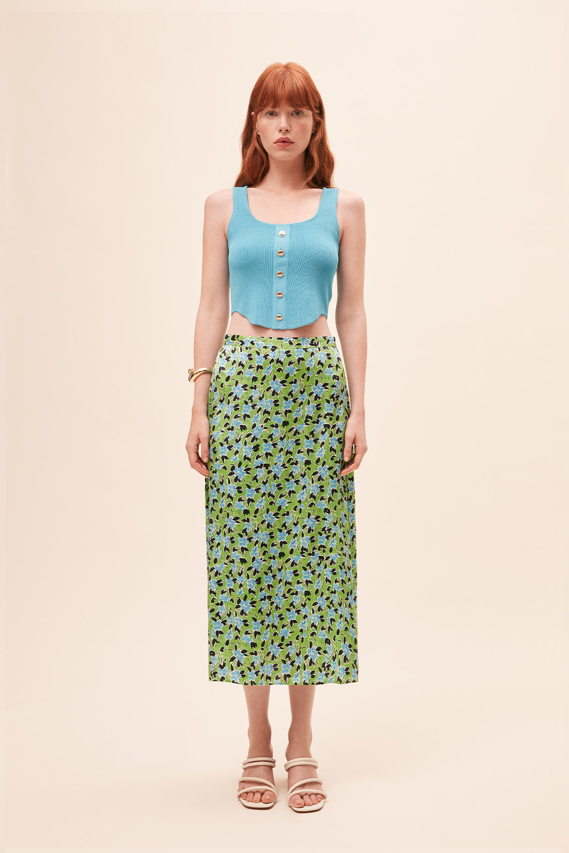 SUNCOO Fabiola Green Print Skirt