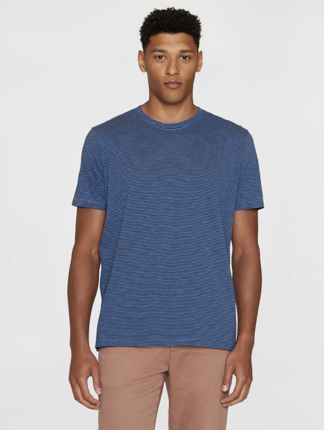 Knowledge Cotton Apparel  1010012 Blue Stripe Narrow Striped Slub T Shirt