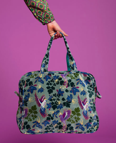 Les Touristes De Paris Poppins Organic Cotton Velvet Weekend Bag - Ancolie New Green