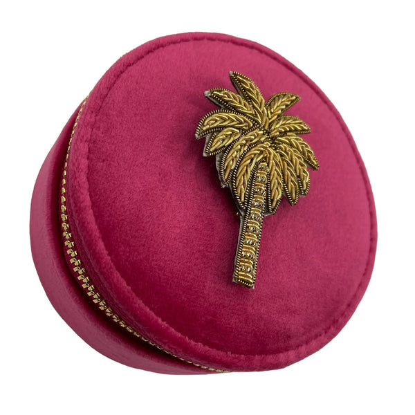 SIXTON LONDON Recycled Velvet Jewellery Case with Palm Tree Pin