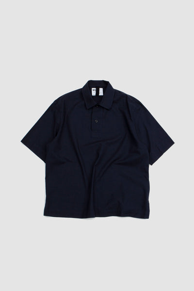 Margaret Howell Offset Placket Polo Textured Cotton Ink