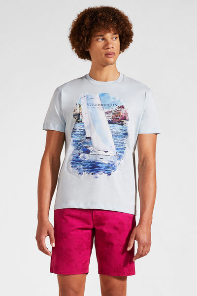 Vilebrequin Sailing Boat Cotton T-shirt Sky Blue