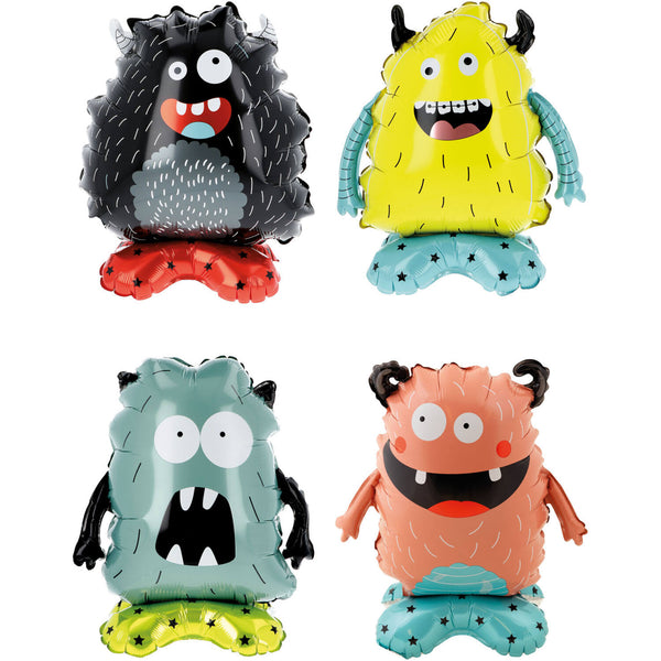 Folat Standing Foil Balloon - Monsters - 4 Pieces - 35 X 40 Cm