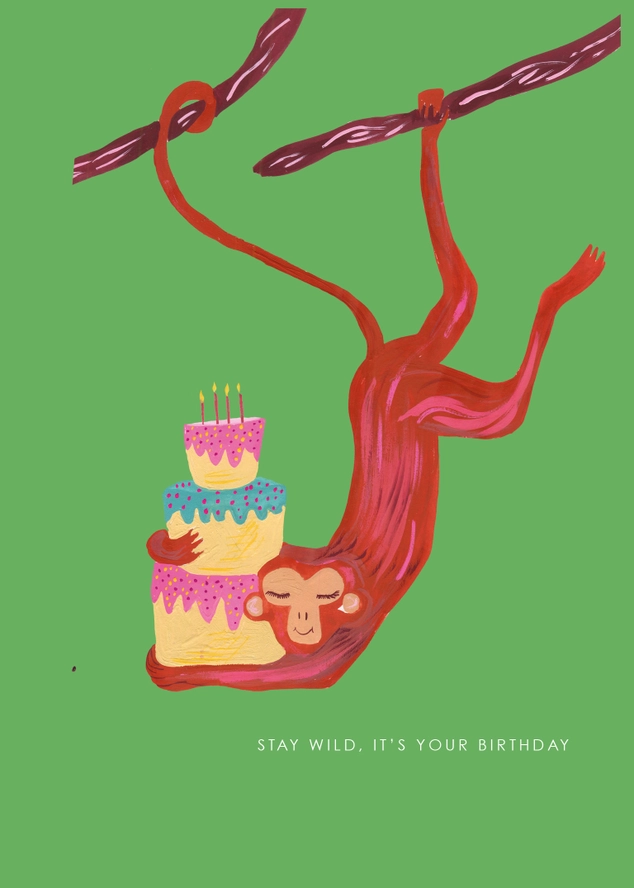 Hutch Cassidy Monkey and Cake Birthday Card