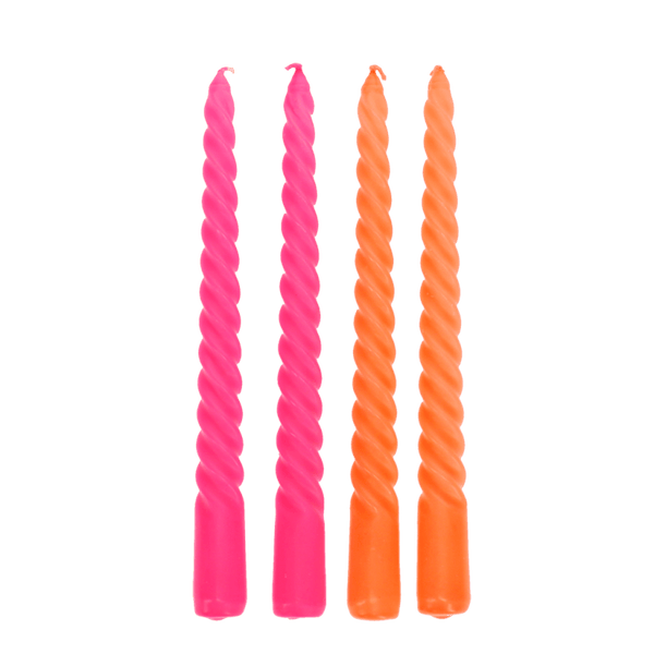 Lark London Twisted Candles (Pack of 4) - Bright Pink and Orange
