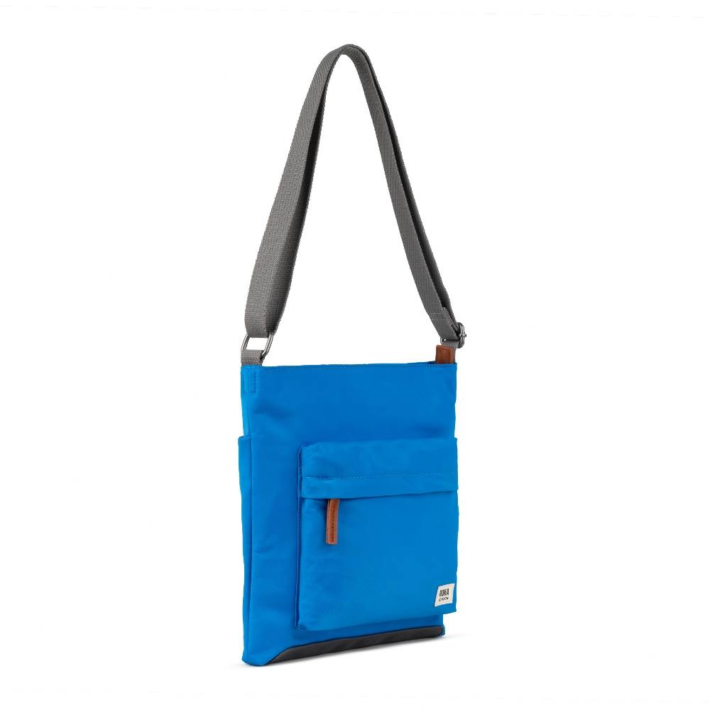 ROKA Cross Body Shoulder Bag Kennington B Medium Recycled Repurposed Sustainable Nylon In Neon Blue
