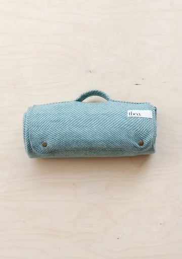The Tartan Blanket Co. Small Recycled Wool Picnic Blanket - Green Herringbone