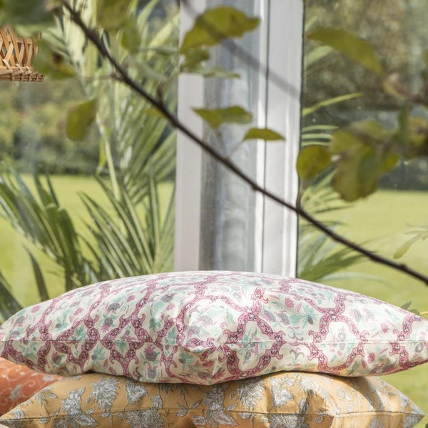 Ib Laursen Pink And Green Cotton Cushion 50 X50 Cm