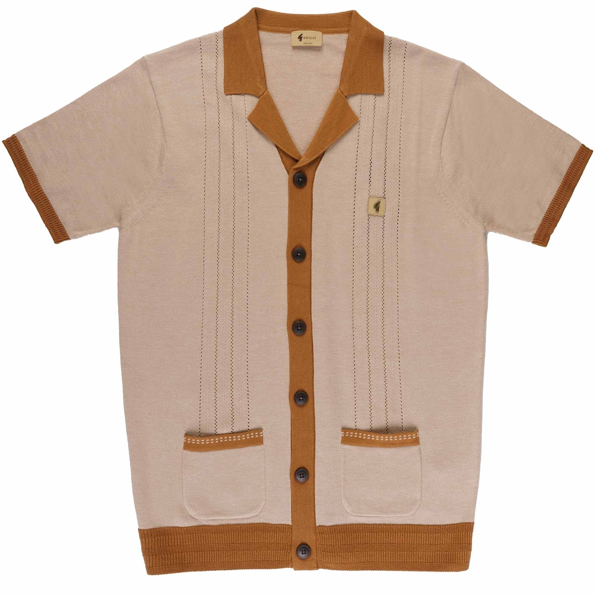Gabicci Vintage Arlo Button-thru Knitted Polo Shirt - Granola